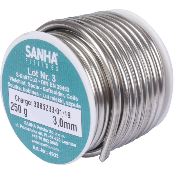 Sanha 4933 припой S-Sn97Cu3 Нр.3, 3,0 мм, катушка, 250 г3mm, для медных труб под пайку