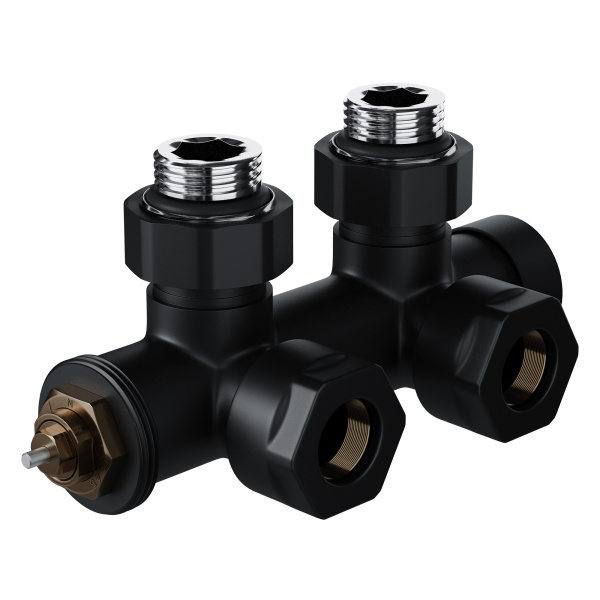 Узел нижнего подключения термостатический угловой Royal Thermo Design Pro 15мм М30х1,5 (Черный)