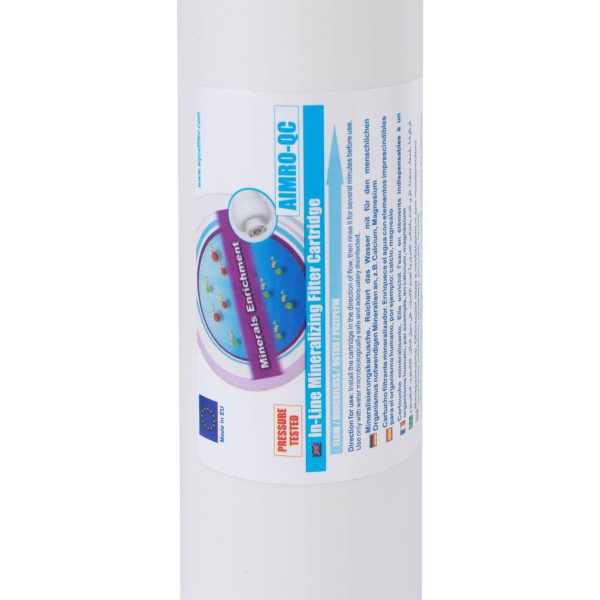 AquaFilter Линейный минерализатор для обратного осмоса (быстроразъёмное соединение John Guest, обогащение микроэлементами: кальций, магний, калий, натрий) AIMRO-QC
