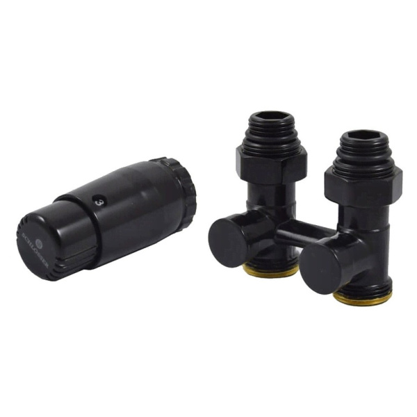 Комплект узла нижнего подкл SCHLOSSER прямой STANDARD 3/4" (Ral 9005) с термогол. М30х1,5, ниппеля 1/2"Х3/4"