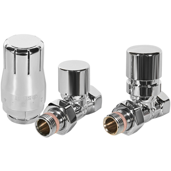 Комплект клапанов термостатических STOUT Design хром, прямой 1/2, SVTDK-0001-000015C